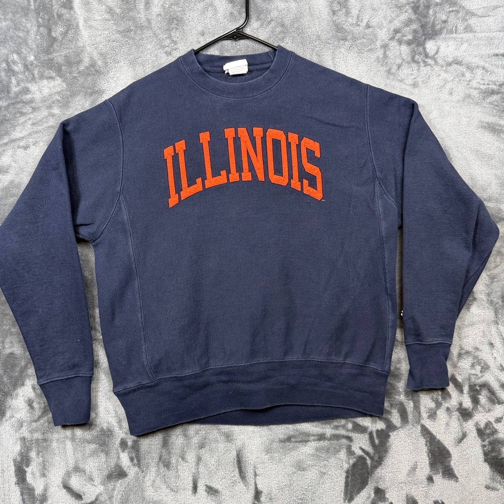 Champion Reverse Weave Sweatshirt Mens Medium Navy Illinois Fighting Illini Blue